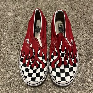 Vans Off The Wall Checkerboard Flame Slip On Shoes Men's 9.5